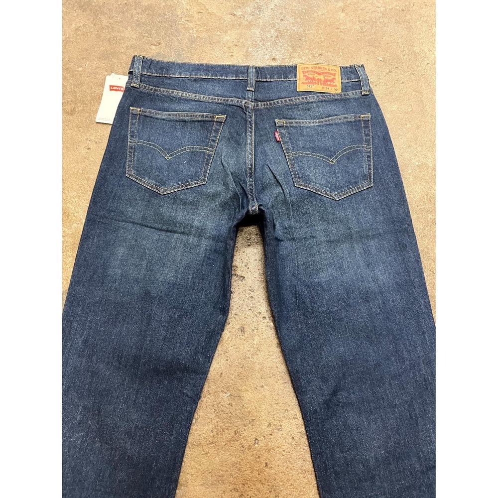 Levi's 511 Straight Leg Jeans Mens 34x32 Blue Denim Dark Wash Cotton Stretch - Picture 12 of 16